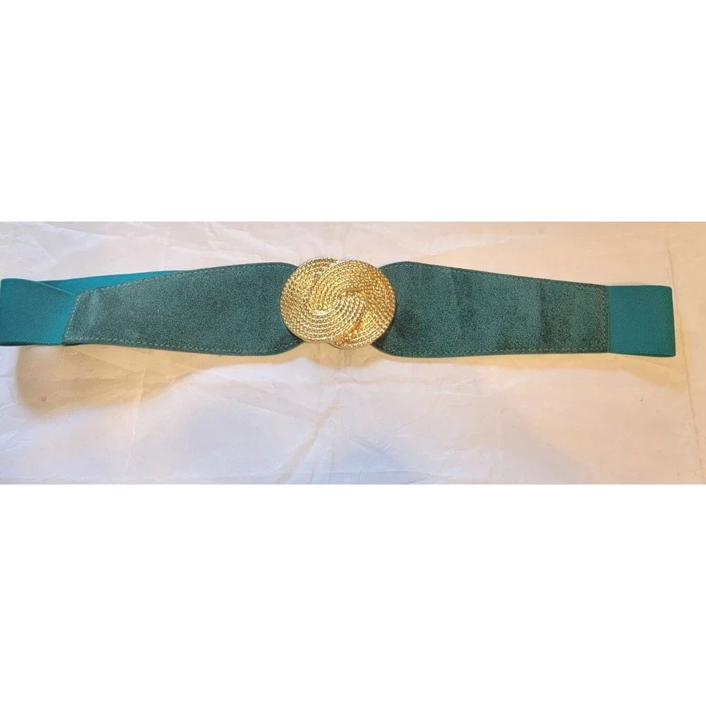 Vintage Wide Kelly‎ Green Suede Belt - 1980s Stretch Belt by Nan Lewis, Buckle